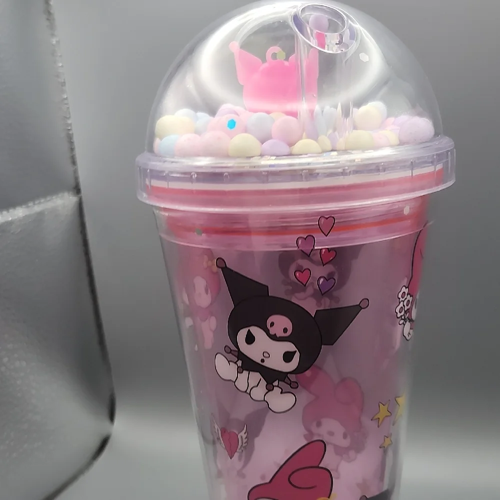 Cute Character Pink Tumbler With Straw.